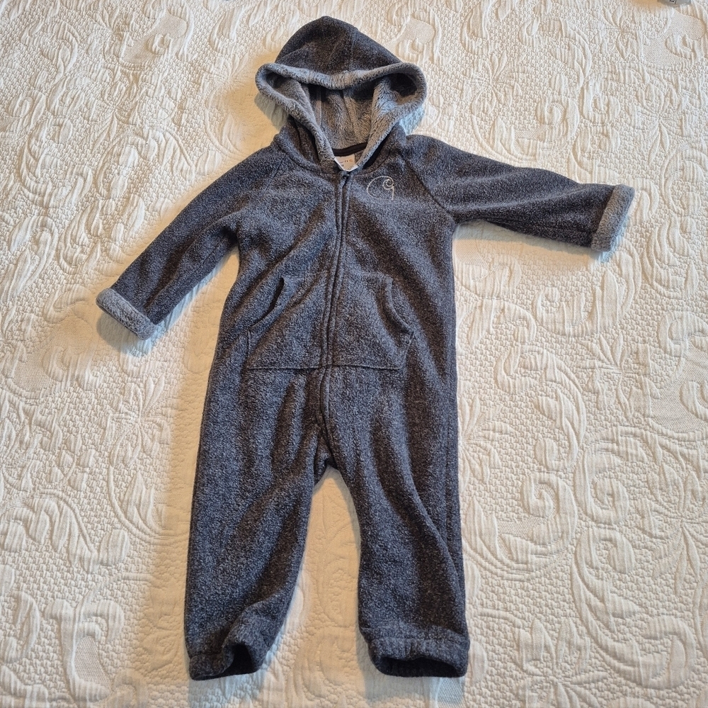 Carhartt boys or girls size 9 months gray  fuzzy lined front zipper romper VGUC